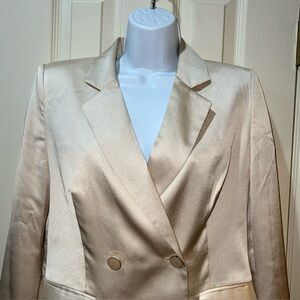 Express Women Ivory Double Breasted Satin Blazer Sz M Easter Wedding Formal Fest